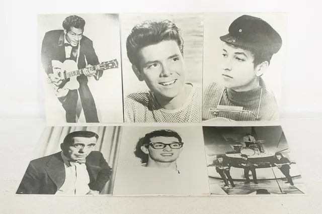 Seks posters med Rockstjerner bl.a. The Beatles, Buddy Holly m.fl. (6)