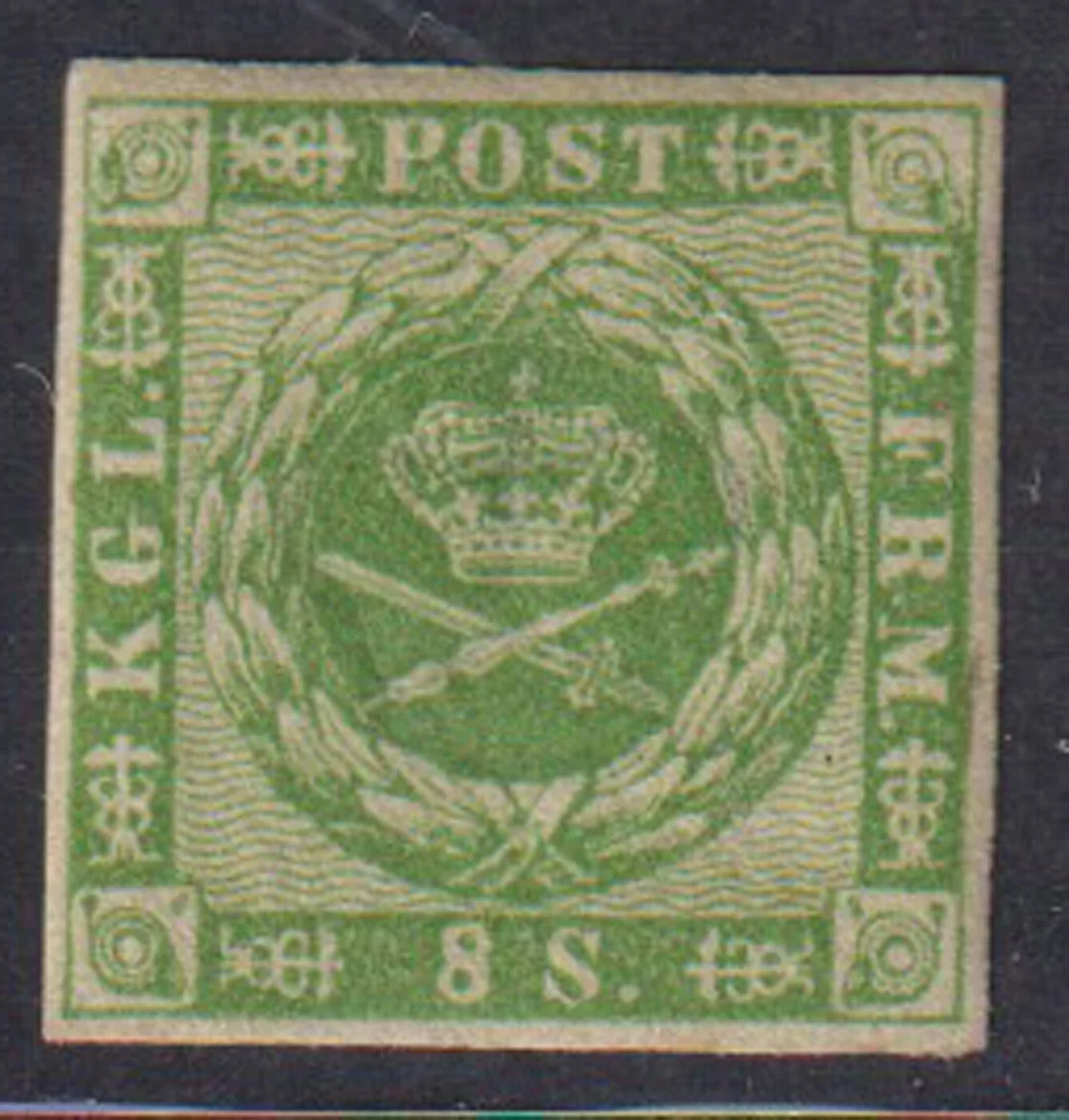 DANMARK. AFA 8. 8 sk. PRAGT-mærke med fuld originalgummi. Naturlig lille udfaldet sandkorn. Attest Kaiser. — Hobby and collectibles/Stamps — Lauritz