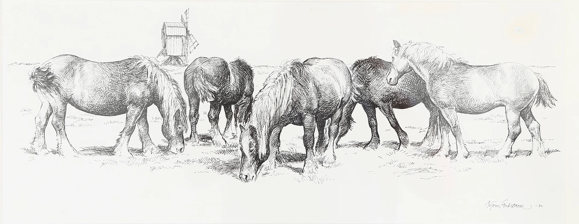 BJÖRN GIDSTAM. TUSCH,Hästmotiv,signerad och daterad 1974. — Drawings — Kalmar Auktionsverk