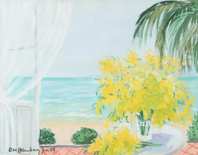EVA HOLMBERG JACOBSSON. Havsutsikt, gouache, signerad 79.