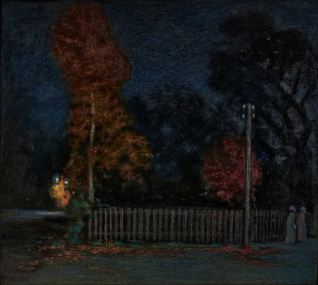 PER FISCHER (1877-1974). "Nocturn frå Skara", monogramsignerad och daterad PF 09, olja på pannå.