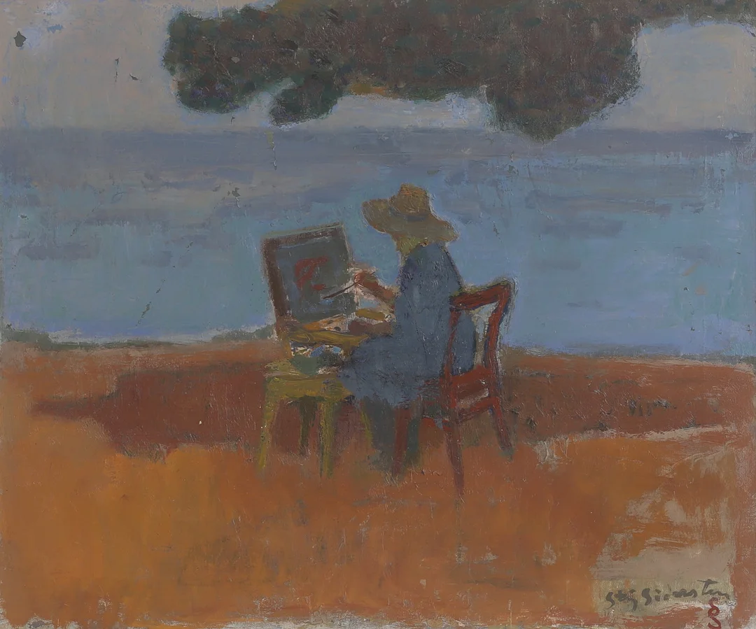STIG SÖDERSTEN. Olja på duk, "målarinnan", signerad. — Paintings — RA Auktionsverket Norrköping