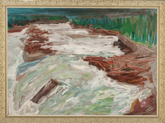 HANNES WAGNSTEDT. Olja på pannå, "Timmerflottning, Storforsen Piteälven" Signerad.