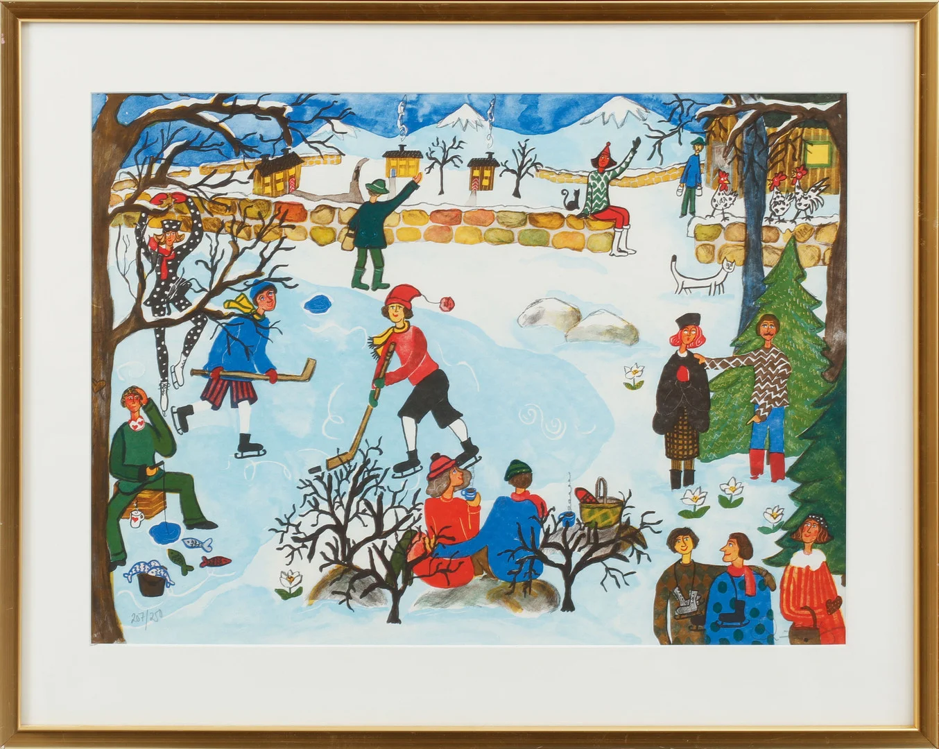 MARIKA LANG. Vinterscen, färglitografi, signerad och numrerad 207/250. — Engravings & Prints — Göteborgs Auktionsverk