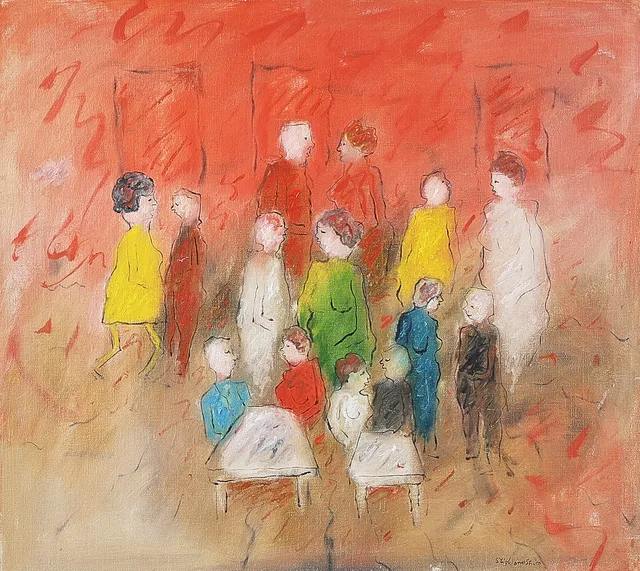 STIG WENNSTRÖM. Oljemålning, signerad, Figurer.