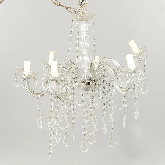 AN EARLY 20TH CENTURY SIX BRANCH CUT GLASS CHANDELIER.