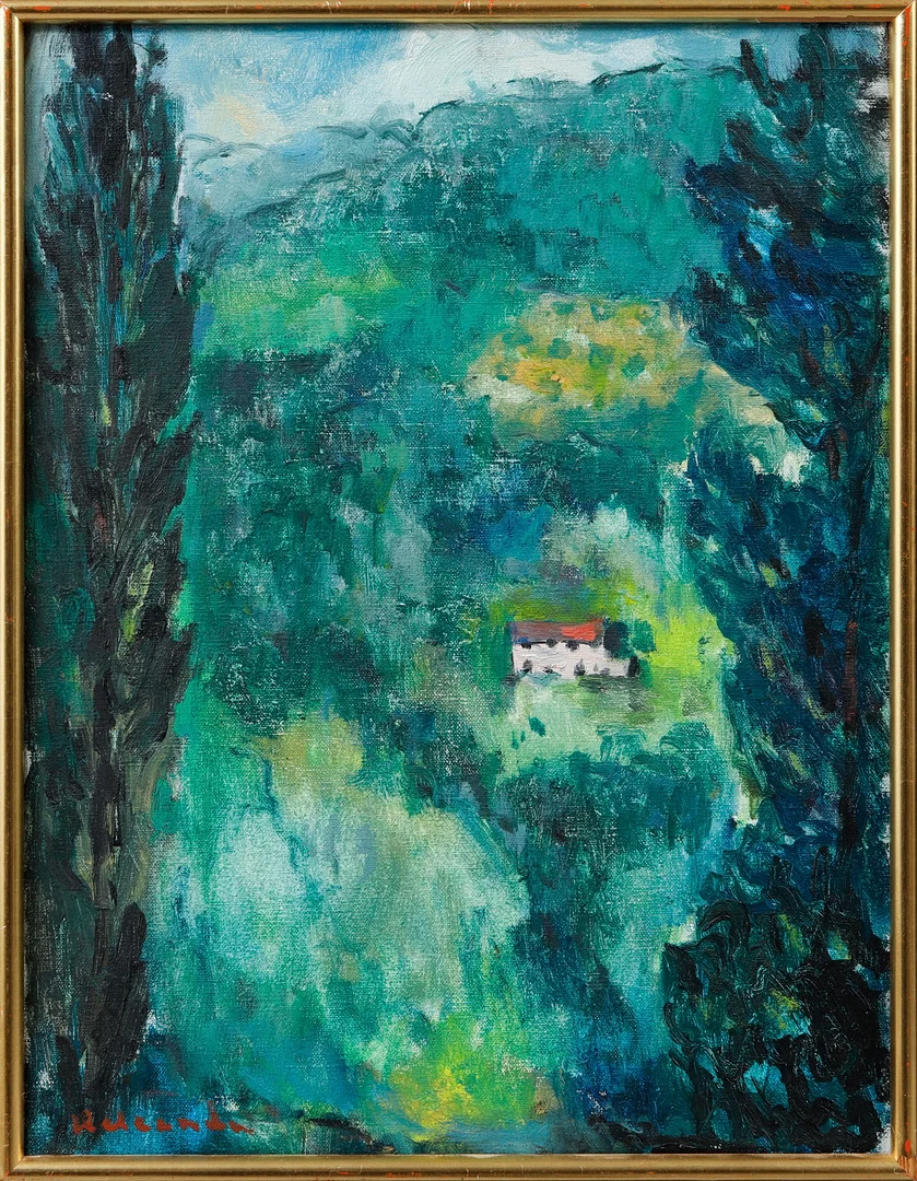 RUBEN HELEANDER. "Hus på grönklätt berg, Monte Cantini Italien", olja på duk, signerad. — Paintings — Göteborgs Auktionsverk