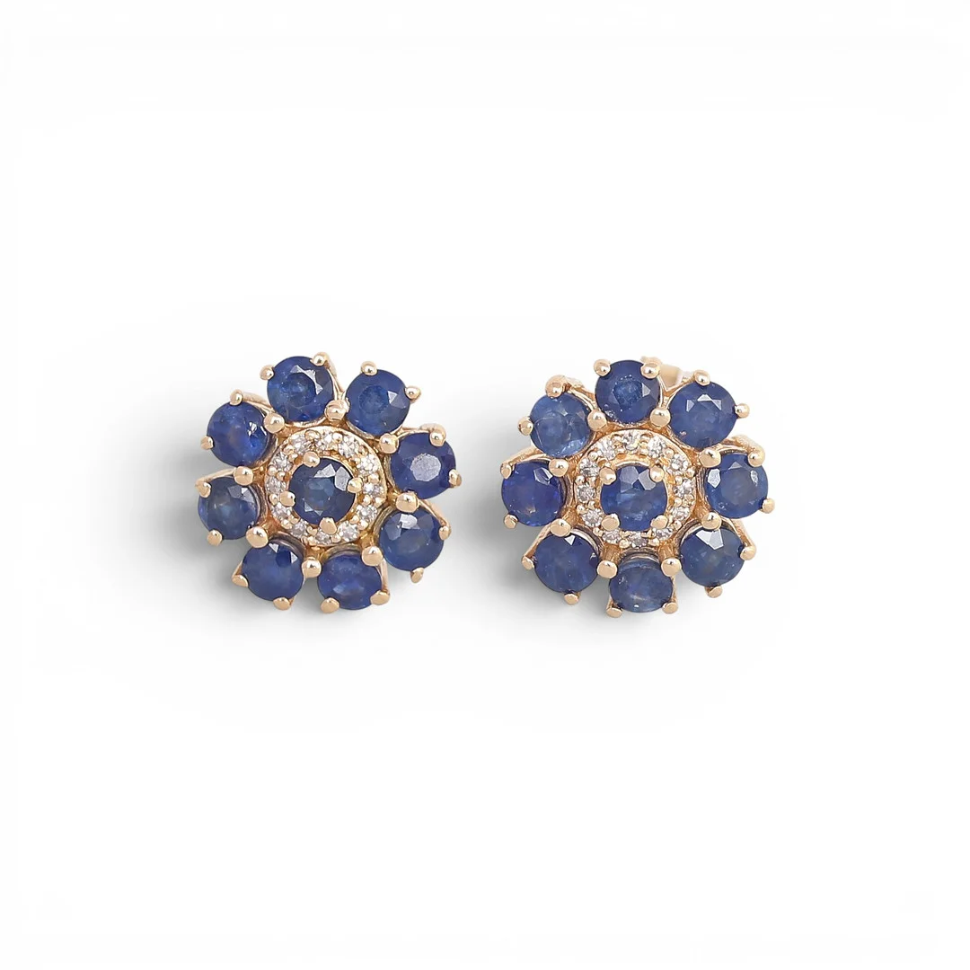 Sapphirs and diamonds rosette earrings. — Earrings — Balclis