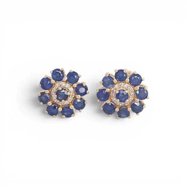 Sapphirs and diamonds rosette earrings.