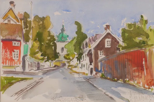 BERT ZEDRÉN. "Kungsgatan", akvarell, signerad.