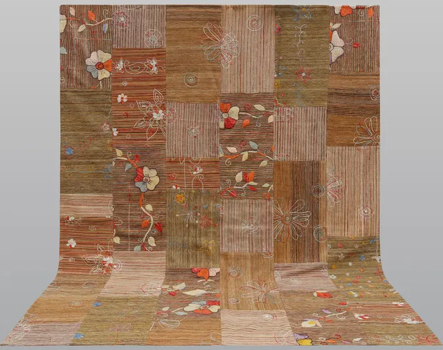 ORIENTMATTA. Kelim Patchwork med handbroderad dekor, 308 x 232 cm.