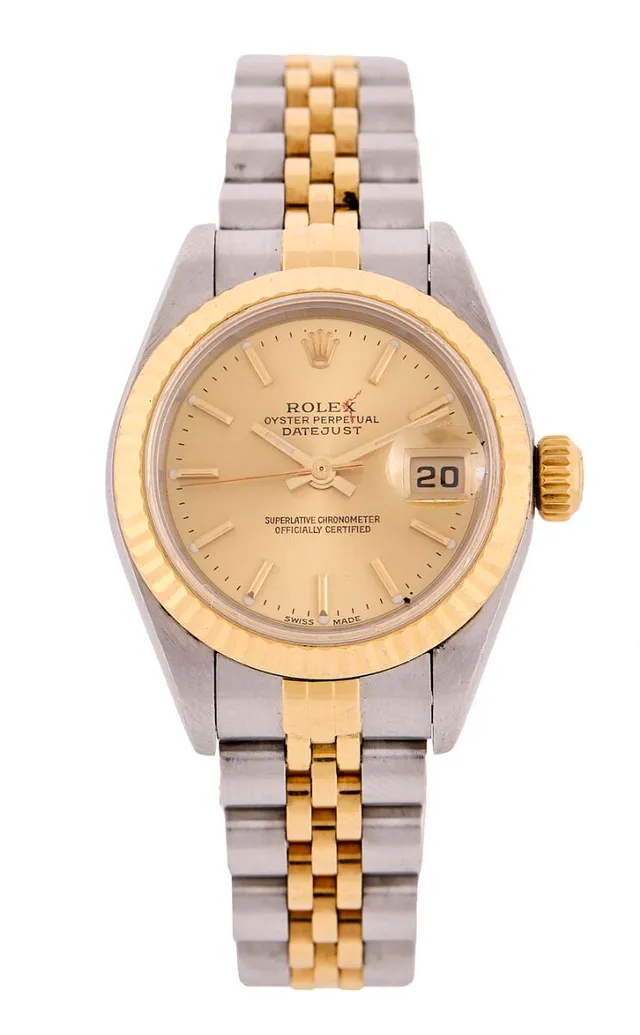 Datejust of 18k gold and steel, ref. 79173. Mechanical movement with automatic winding and date indication, cal. 2235. Rolex “Jubilee” bracelet of 18k gold and steel with folding clasp. Circumference approximately 15 cm. Ø 26 mm. 2000.