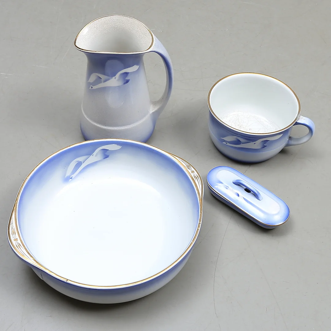 TVÄTTSET, 4 delar, flintgods, Rörstrand, tidigt 1900-tal. — European — Auktionshuset Kolonn