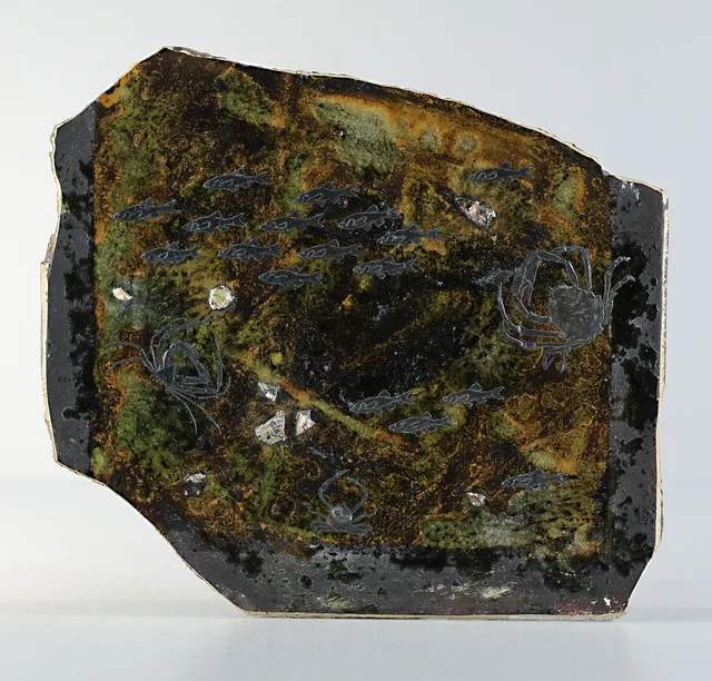 BÖRJE SKOHG. Relief, keramik, med silverinlägg, Gustavsberg, signerad.