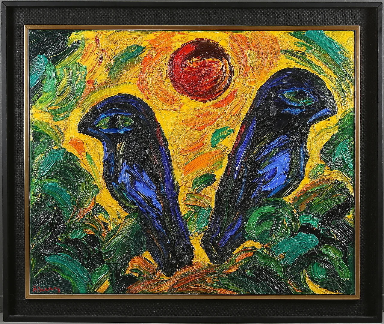 BENGT ÅBERG. "Fåglarna", olja på duk, signerad och daterad -98. — Paintings — Stadsauktion Sundsvall