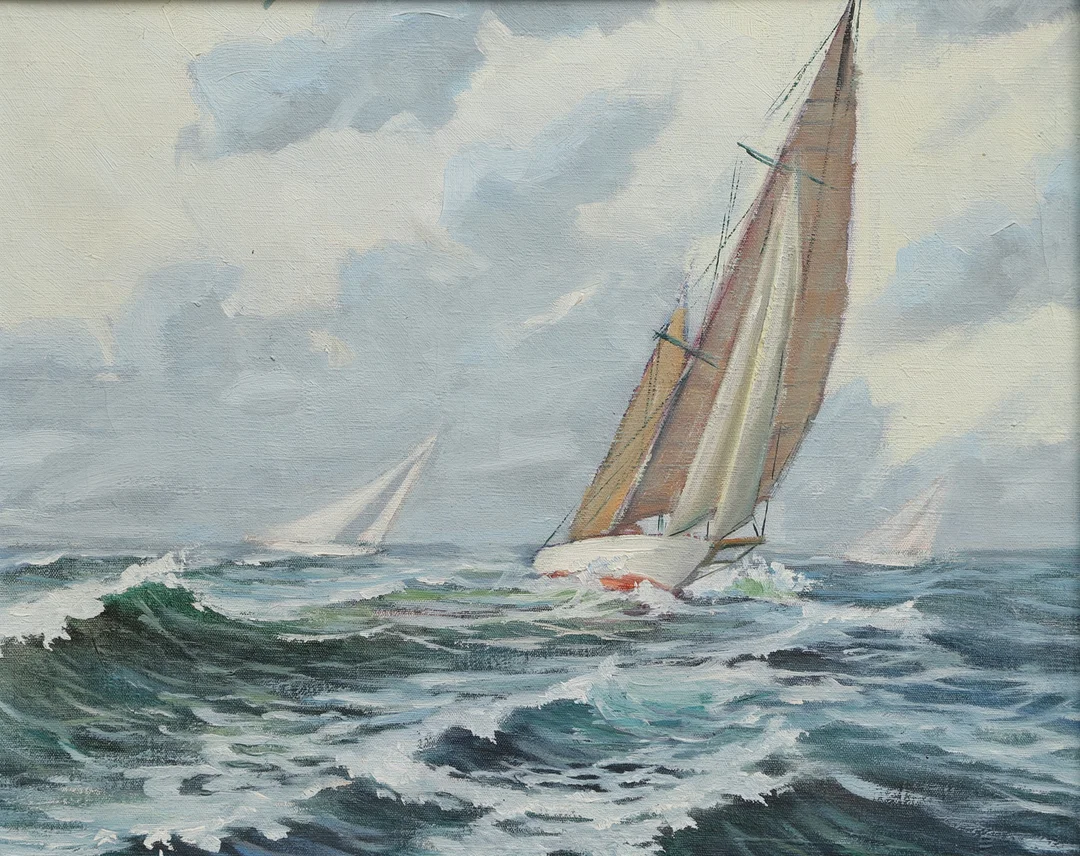 OKÄND KONSTNÄR. Olja på duk, segelbåtar till havs, osignerad. — Paintings — Ekenbergs Auktioner