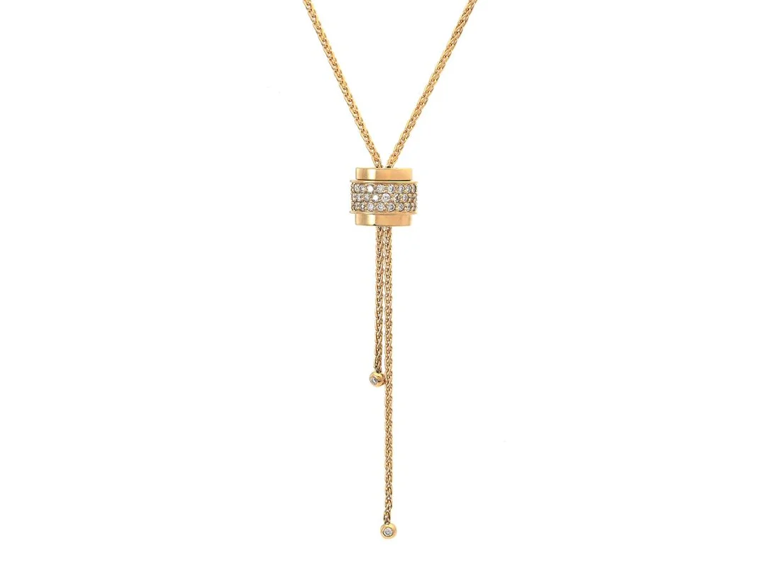 PIAGET, collier, Possession Necklace, 18K guld, 62 briljantslipade diamanter ca 1,24 ctv, ca River-TW/IF-VVS, serienr D03236, justerbar längd, vikt 16,3 g, originaletui. — Smycken/Collier — Kaplans