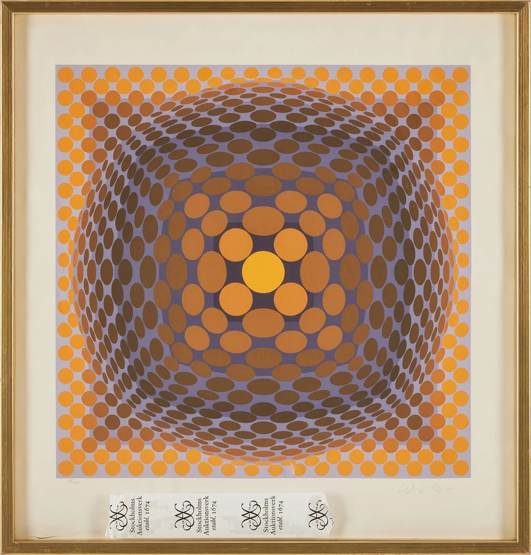 VICTOR VASARELY. Optisk komposition, serigrafi, signerad Vasarely. — Engravings & Prints — Stockholms Auktionsverk Magasin 5