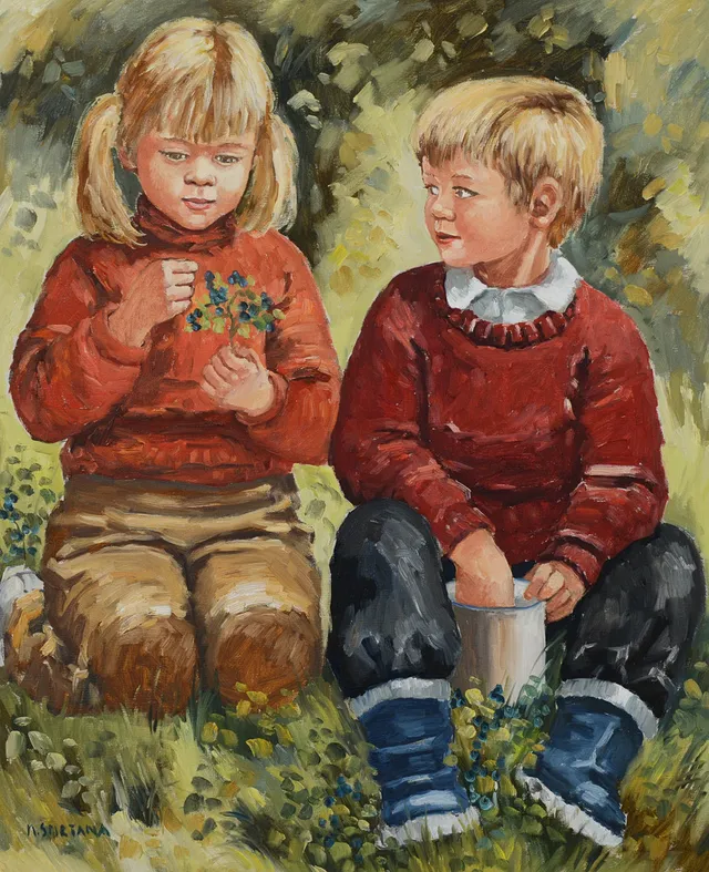 MONICA SMETANA. Blåbärsplock, olja på duk, signerad.