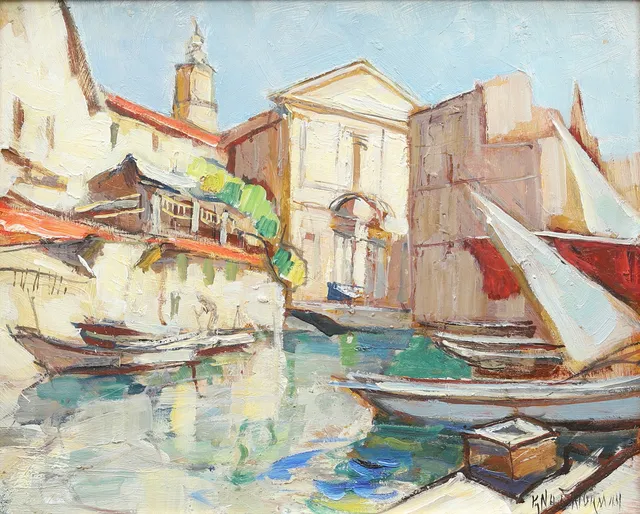 KNUT NORMAN. Motiv från Venedig, olja på pannå, signerad.