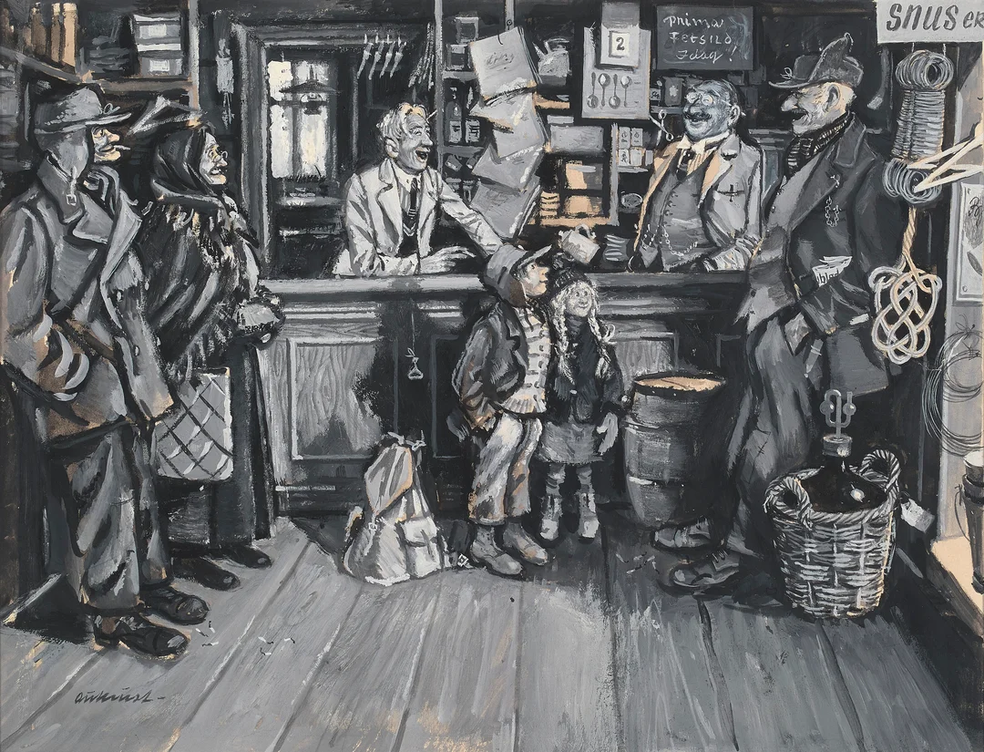 Aukrust, Kjell — Hos kjøpmannen — Kunst/Øvrig billedkunst — Blomqvist