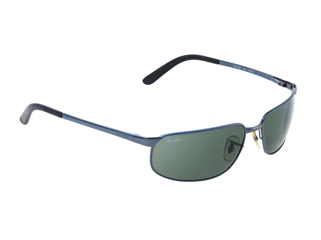 SOLGLASÖGON, RAY BAN, RB 3221 013, 59 16, blå bågar, etui, mörka glas. — Accessoarer/Solglasögon — Kaplans