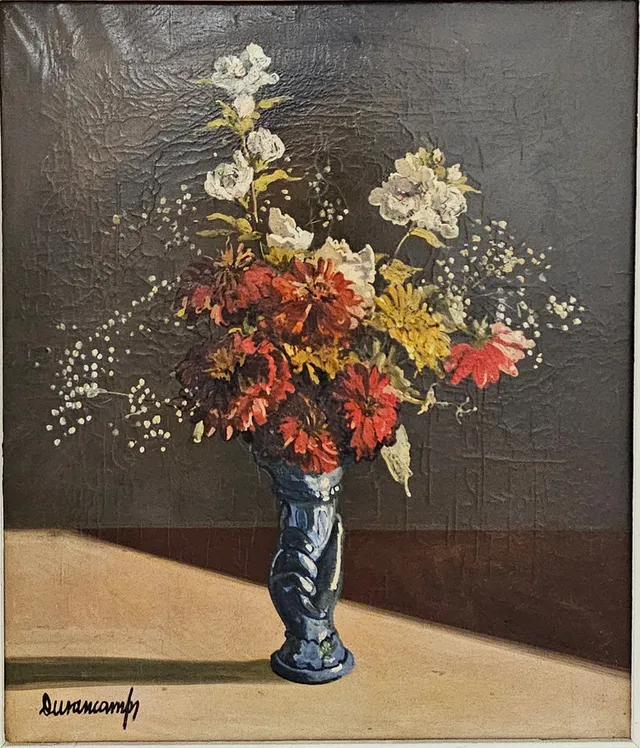 RAFAEL DURANCAMPS. Jarrón con flores. Óleo sobre lienzo.