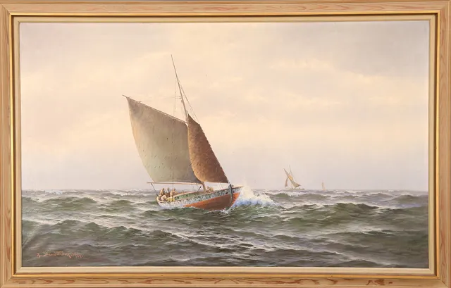 THERESIA SANDSTRÖM. olja duk, signerad o daterad Th.Sandström 1919, fiskebåtar.