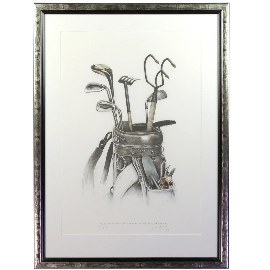 LASSE ÅBERG. Litografi 56/260 "Golf - en primitiv form av småskaligt jordbruk", signerad. — Engravings & Prints — Höganäs Auktionsverk