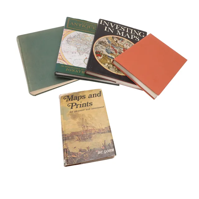 A COLLECTION OF CLOTH BOUND VOLUMES ON MAPS AND MAP READING.