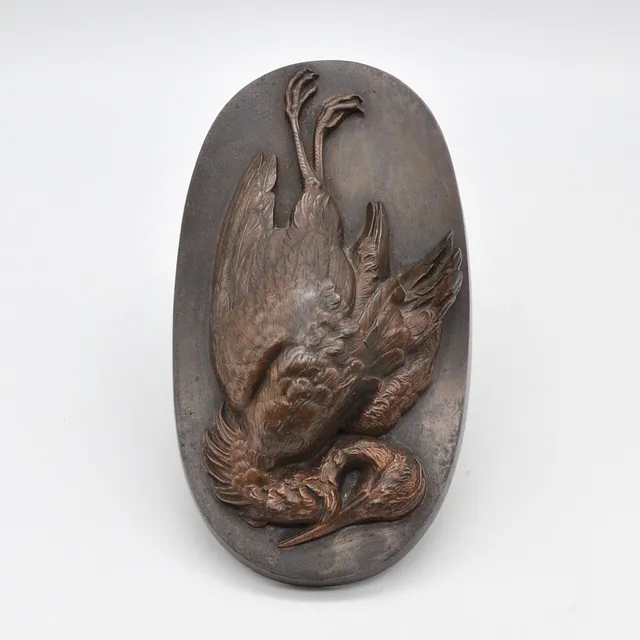 LAUCHHAMMER BRONZEGUSS, RELIEFBILD, VOGEL, BRONZE, OVAL, UM 1872 BIS 1922, CA. 20,5X11X5 CM.