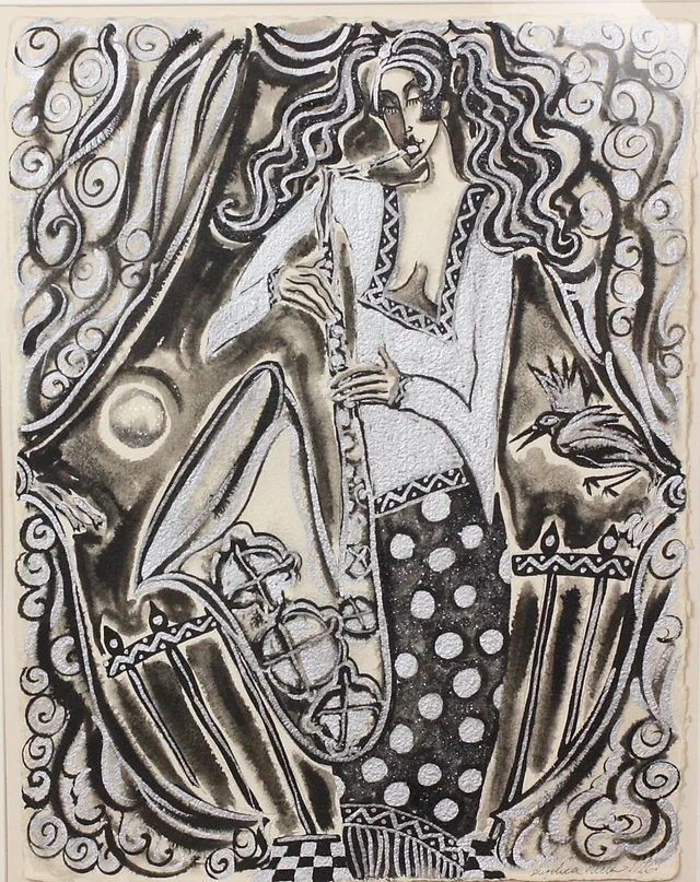 ANGELICA WIIK. "Månblås", Akvarell, 1990-tal, 64x50.
