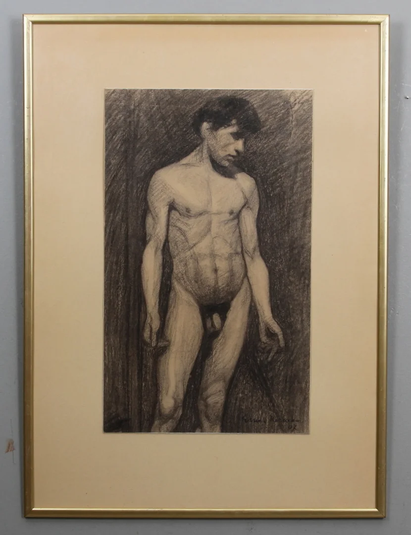 EINAR NERMAN. Modellstudie. Kolteckning, signerad och daterad 07. — Paintings — Gomér & Andersson Linköping