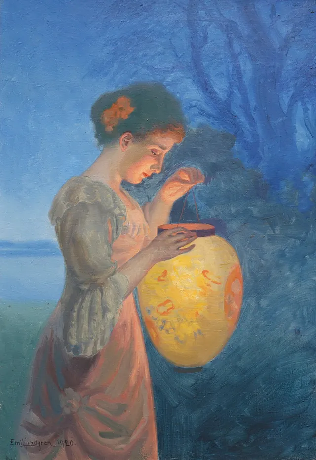 EMIL LINDGREN. UNG KVINNA MED LYKTA.