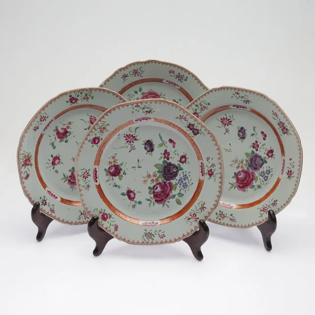 FAT, 4st, kompaniporslin, 17/1800-tal, Kina, famille rose.
