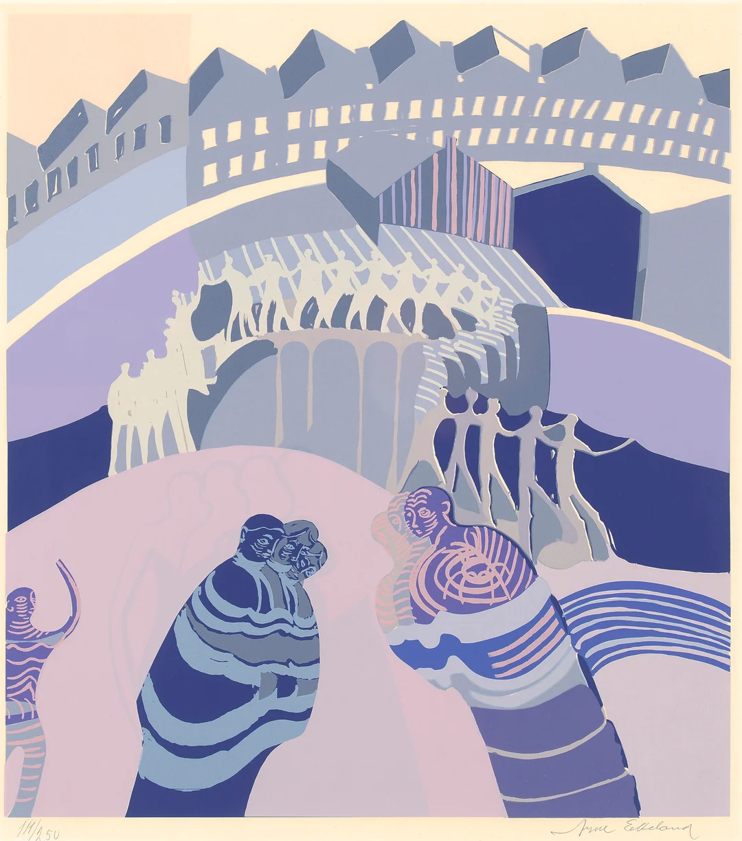 Ekeland, Arne — "Babylon faller/Opptog" 1974 — Kunst/Grafikk — Blomqvist