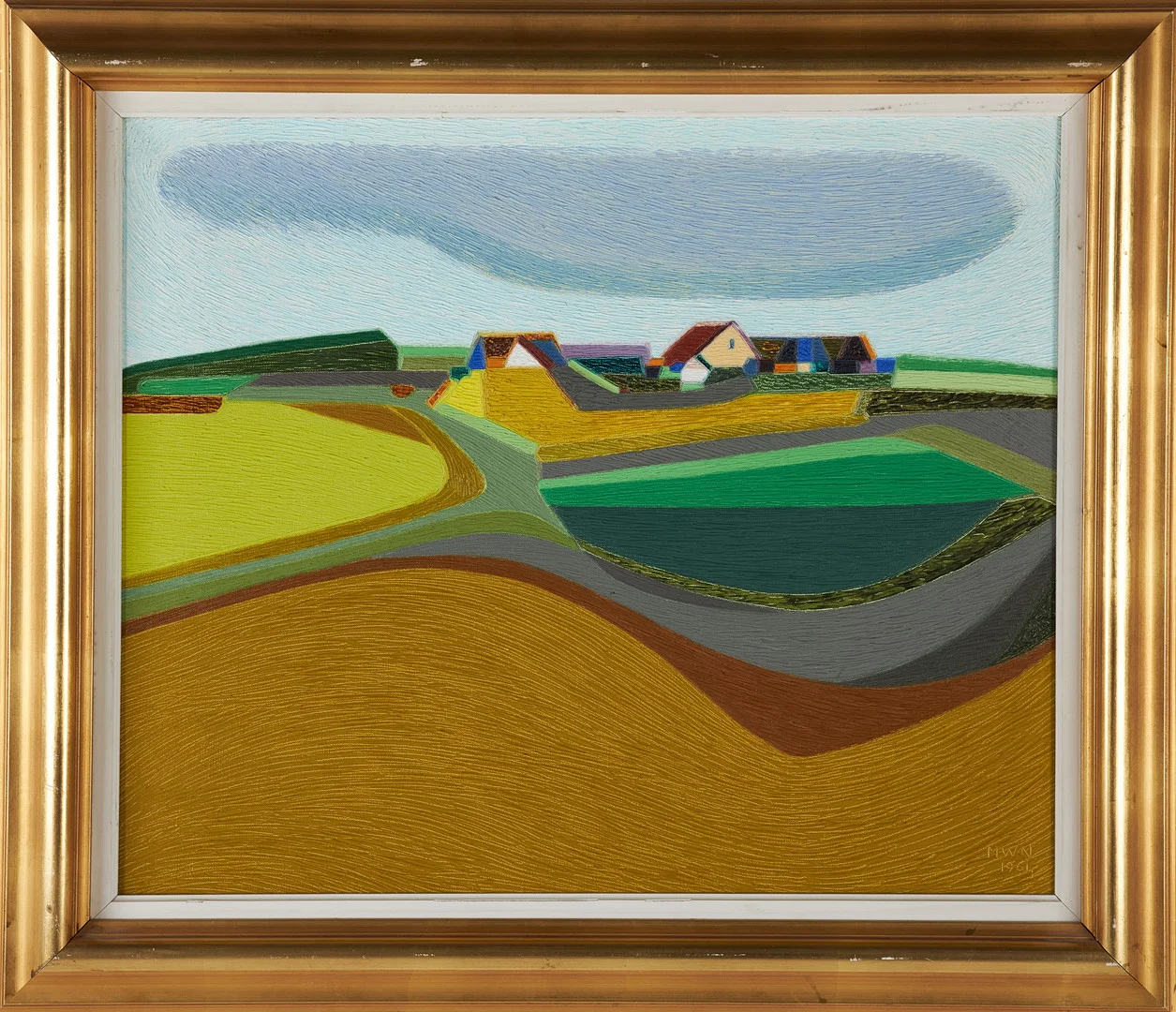 MARIA WINGREN SAMOURKAS. Åkerlandskap, olja på duk, signerad med initialer och daterad MWN -1961. — Paintings — Stockholms Auktionsverk Sickla