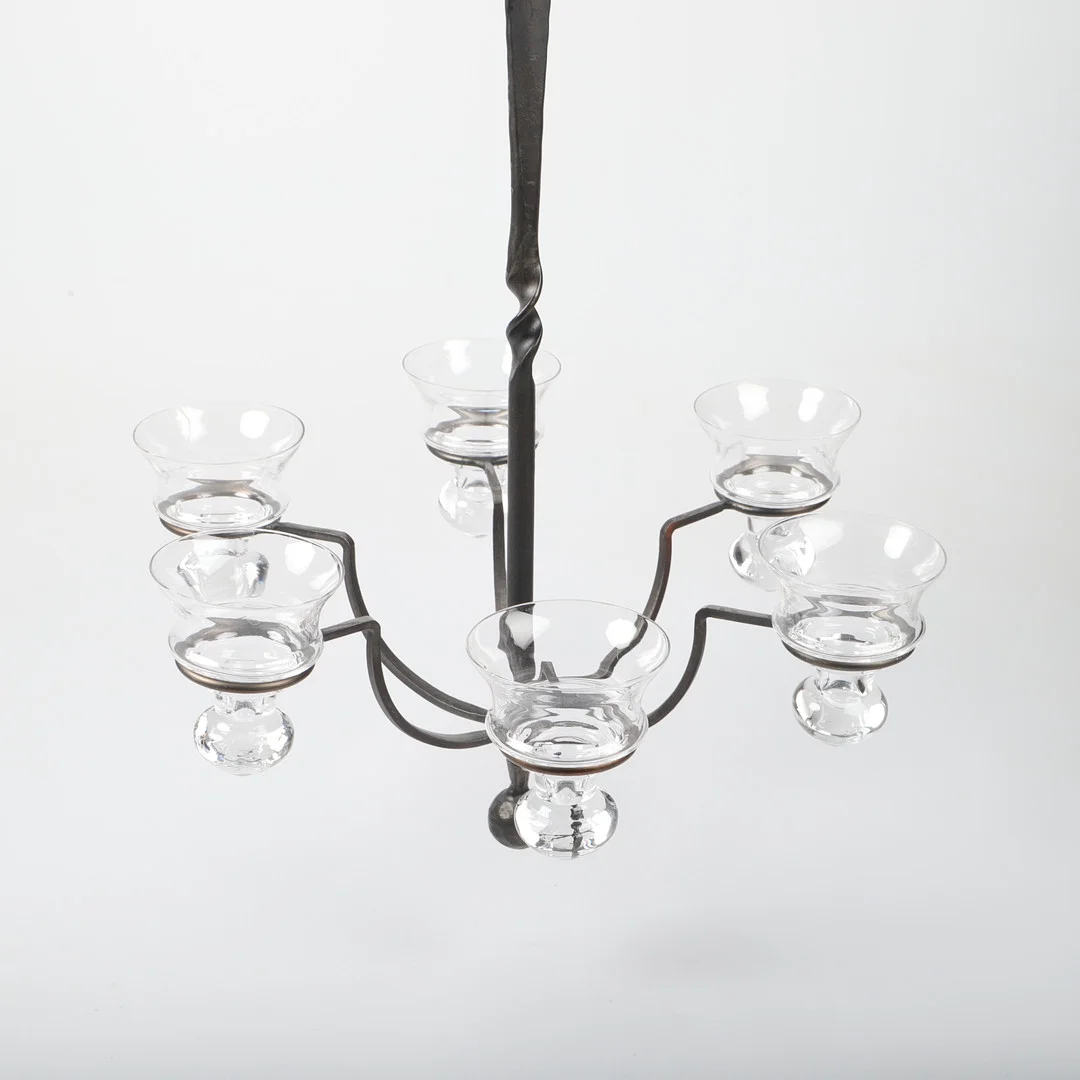 LJUSKRONA, smide/glas, 1900-tal. — Chandeliers — Helsingborgs Auktionskammare