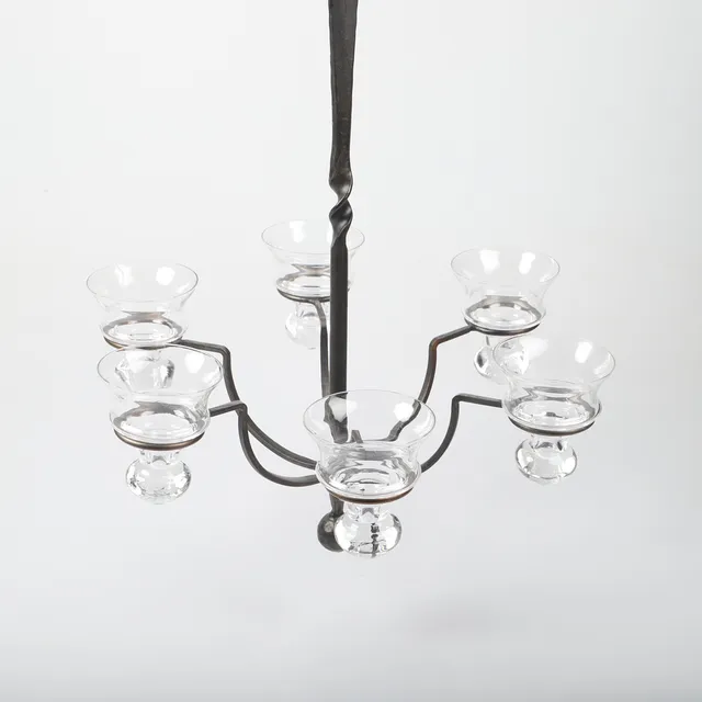 LJUSKRONA, smide/glas, 1900-tal.