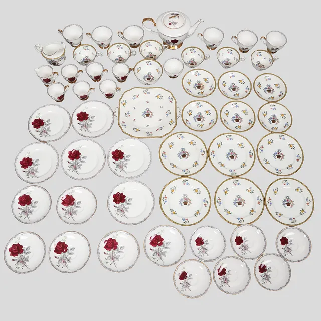 AYNSLEY AND ROYAL STAFFORD TEA SETS. (55).