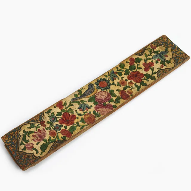 QAJAR, panel, bemålat trä, dekor av blommor och fåglar, Persien, 1800/1900-tal.