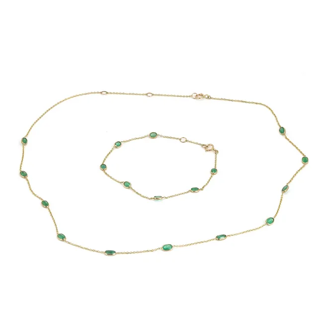 14CT GOLD EMERALD JEWELLERY SET.