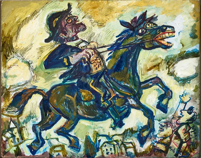 OLLE NORDBERG (1905-1986). Man till häst, olja på pannå.