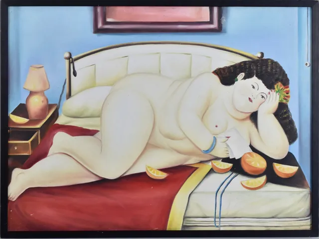 FERNANDO BOTERO. EFTER. oljemålning på duk, vilande akt.