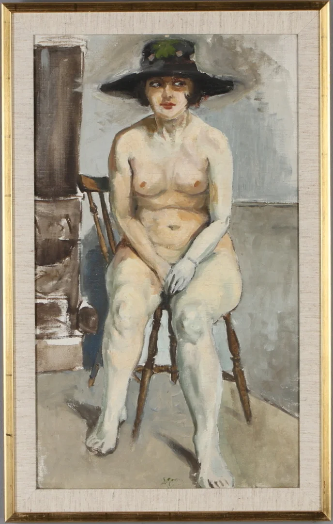 CURT STOOPENDAAL. TILLSKRIVEN. Naken kvinna med hatt, olja på duk, osignerad. — Paintings — Auktionshuset Kolonn