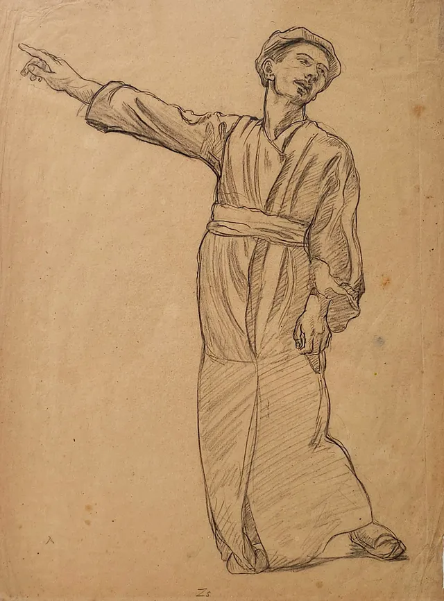 ANÓNIMO. CAMPESINO. DIBUJO AL CARBÓN SOBRE PAPEL.