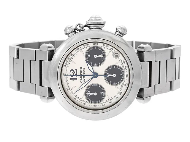 CARTIER, Pasha "C", "Tachymetre", Cal 047 (ETA 2894-2), Verk nr. 284866, Boett nr. 2412/492230 CD, kronograf, herrur, 36 mm, stål, automatisk, safirglas, datum, integrerad originallänk, viklås, ca 2002.