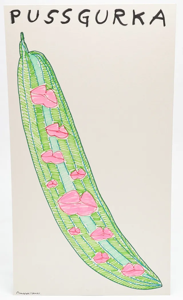MARTIN MÖLDENER. "Pussgurka", tusch på passepartout, signerad.