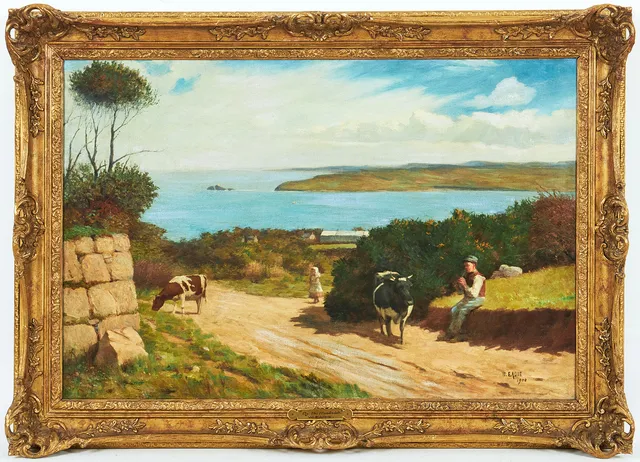 WILLIAM EADIE (1847-1926) Kustlandskap med vallpojke - Cornwall, oljemålning på duk, signerad och daterad W. Eadie 1900.