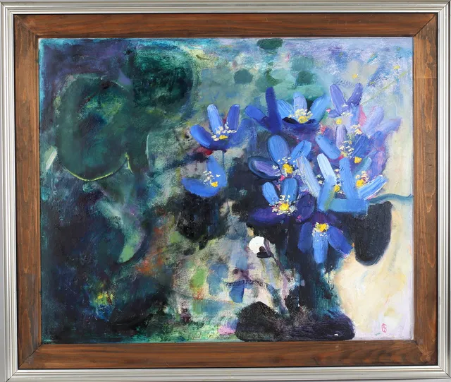 OLLE GUSTAFSSON. "Vårens ögon", olja på pannå, monogramsignerad.